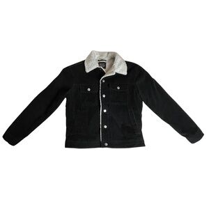 Men's BDG Black Corduroy Coat Trucker Jacket Wool Lining